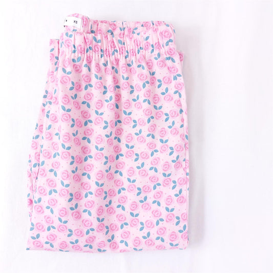 Women's Rose Pyjama Bottoms Pure Cotton Pink Floral Soft Comfy Warm PJ Pants