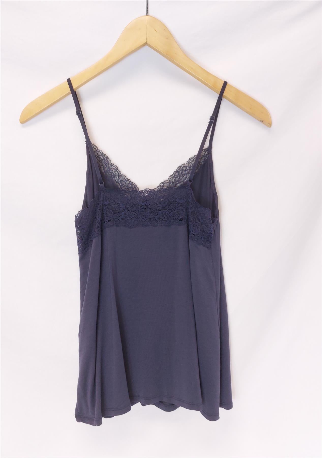 Women's Supersoft Lace Camisole Cami Top Button Detail Pyjama Top Navy S (8-10)