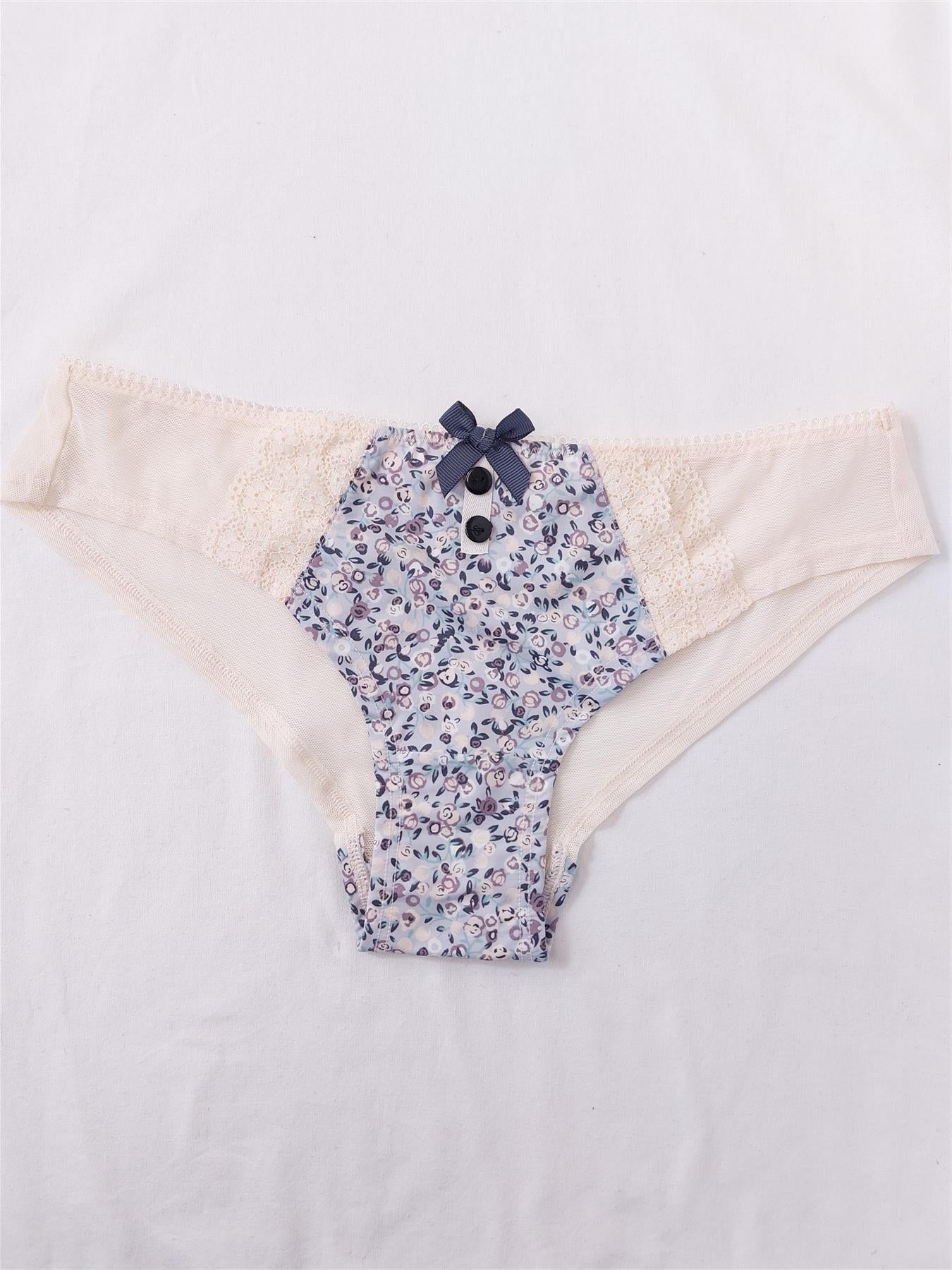 3x Iris & Lilly Bikini Brief Knickers Floral Bow and Button Detail