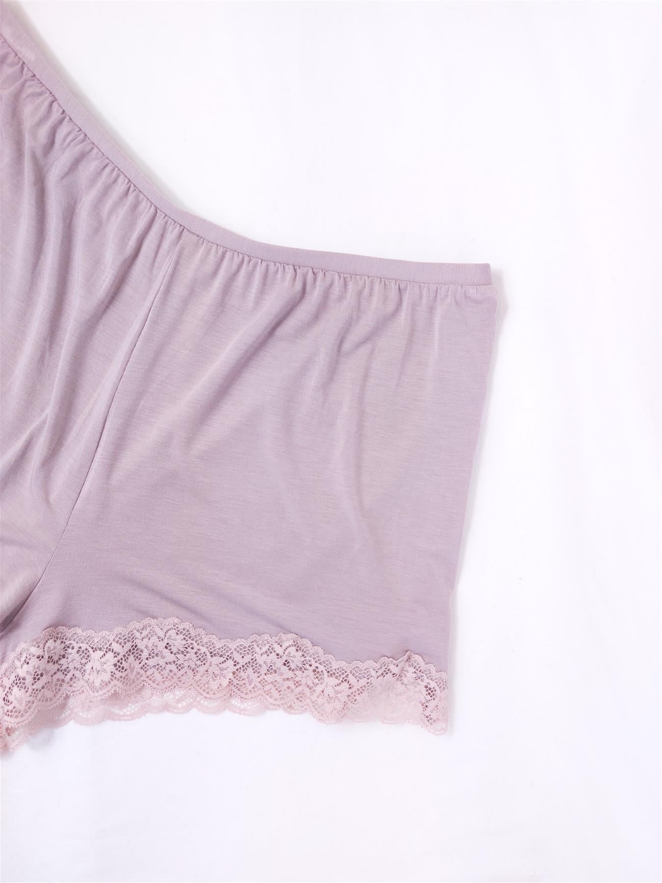 Women's Pyjama Bottoms Shorts Loungewear Soft Comfy Stretch Lace Trim Mauve