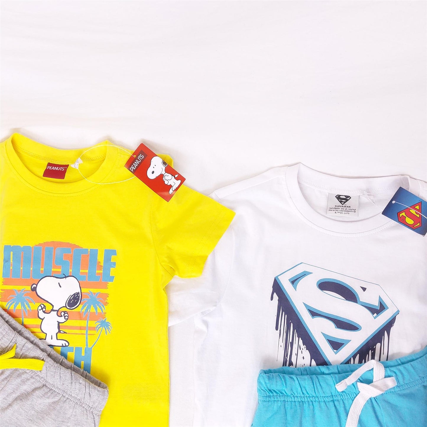 Boys' Pyjama Set Snoopy/Superman Top & Shorts Pure 100% Cotton Soft Comfy PJs