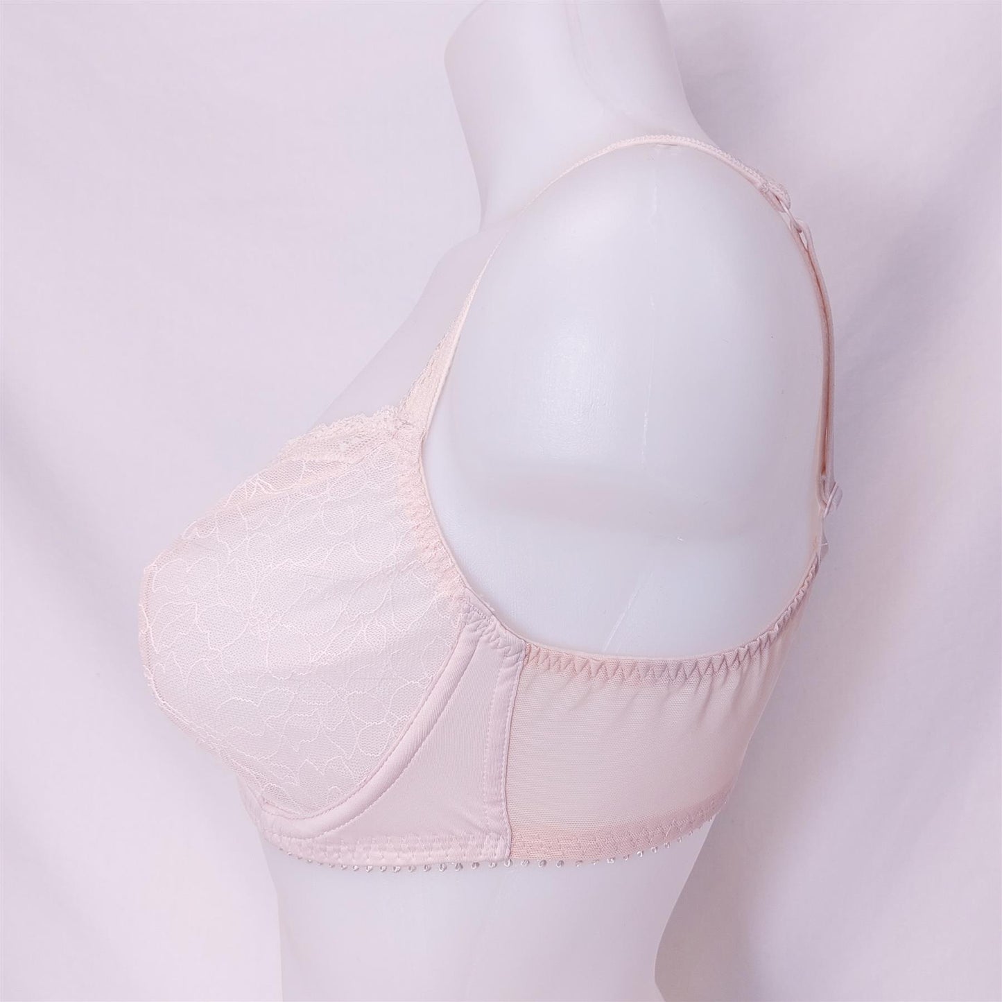 Sheer Lace Bra Underwired Non-Padded Floral Embroider Full Cup Pink 32DD-40C