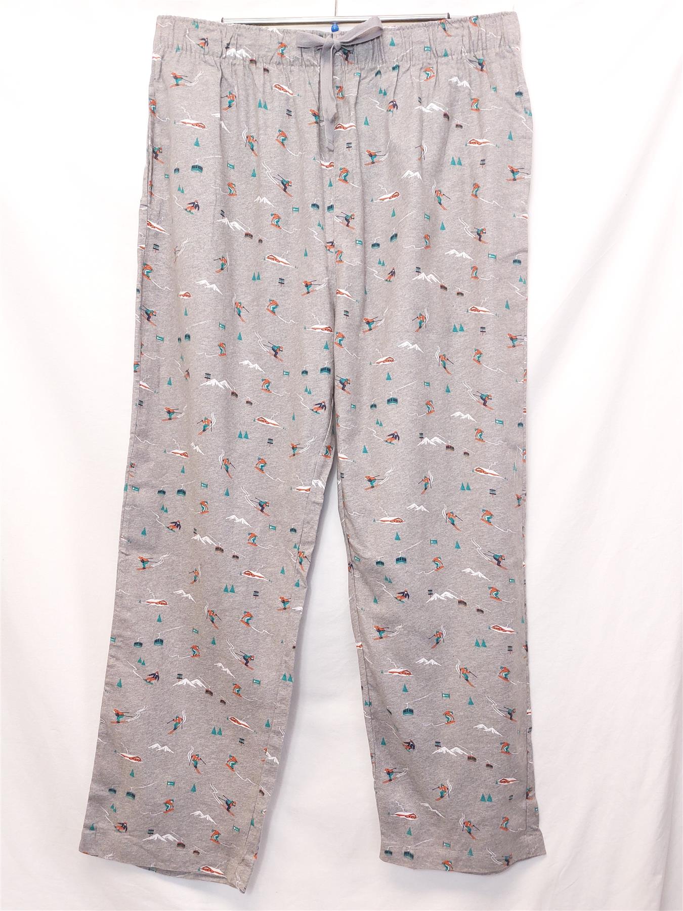 Men's Cotton Pyjama Bottoms George Warm Comfy PJ Pants Grey Winter Ski Pattern