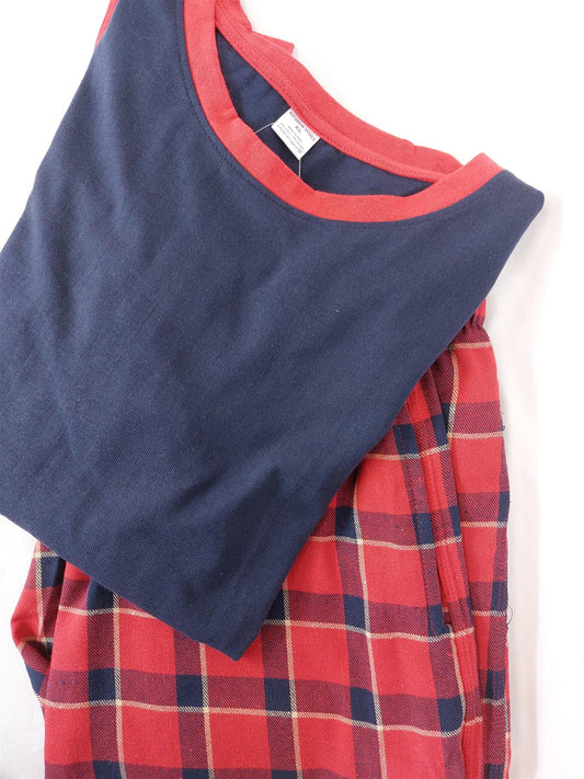 Men's Pyjama Set Cotton Rich Comfy Warm PJs Sleepwear Tartan Check Red Navy New